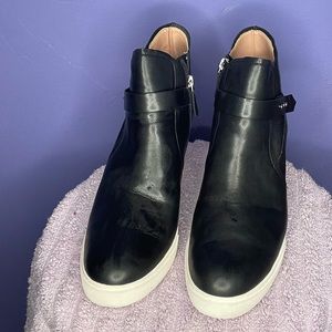 Black and white boots wedges